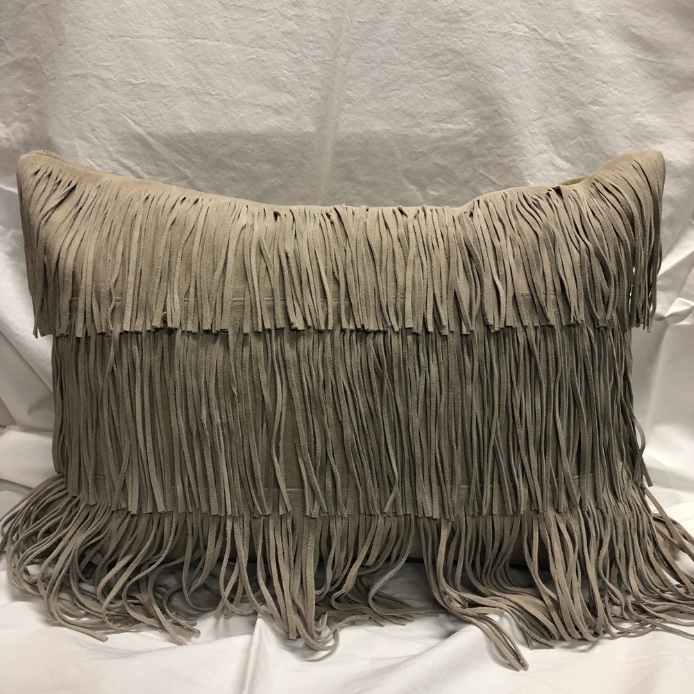 Suede fringe decorative pillow